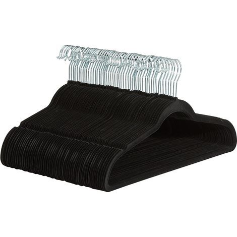 50er-Packung Basics Slim, Samt, rutschfeste Anzugbügel, Schwarz