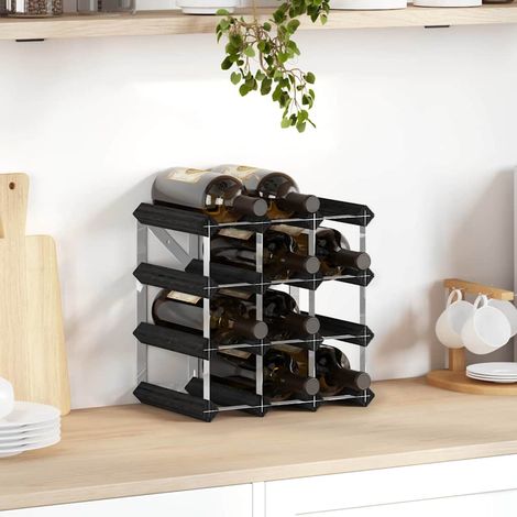 Weinregal für 12 Flaschen Schwarz Massivholz Kiefer