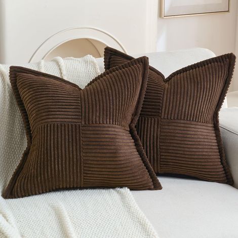 Housses de Coussin 60x60 cm en Velours Côtelé, Lot de 2, Marron café (1/5)