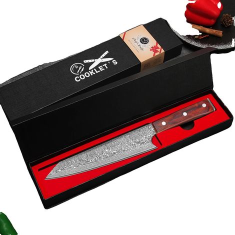 Coltello da intaglio, lama in acciaio di Damasco, manico ergonomico in legno, 1 pezzo (1/2)