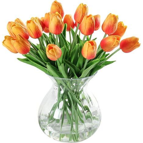 ZOLGINAH 20 Stück künstliche Tulpen aus hautfarbenem Latex, orange, für Hochzeitssträuße, Heim- und Gartendekoration (1/5)