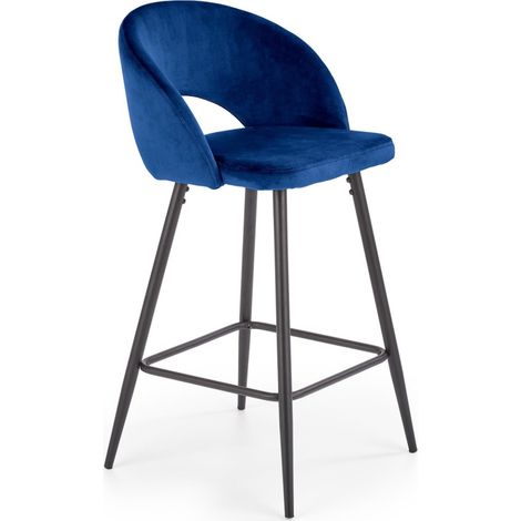 Chaise de bar en velours bleu avec pieds en acier noir FIT (1/5)