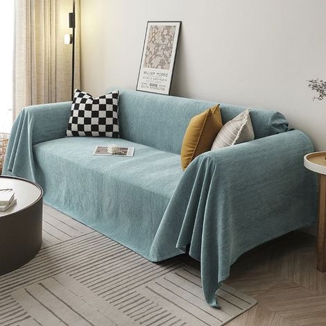 Vert menthe 90x180 Housse de canapé en chenille, couleur unie, anti-griffures de chat, toutes saisons, couverture intégrale (1/4)