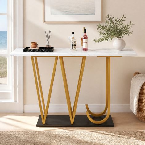 Esstisch 120 x 29,5 x 80 cm aus MDF und Metall, Tischplatte in weißer Marmoroptik HAVRYA (1/5)
