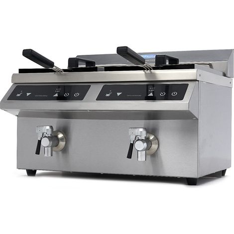 Friteuse professionnelle - 2 cuves de 8L - 2 paniers - avec robinet de vidange - Induction - Maxima (1/5)