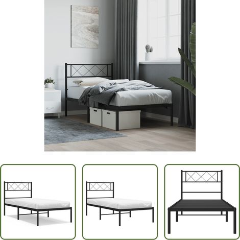vidaXL Lit métallique -  Cadre de lit métal sans matelas avec tête de lit noir 75x190 cm (1/5)