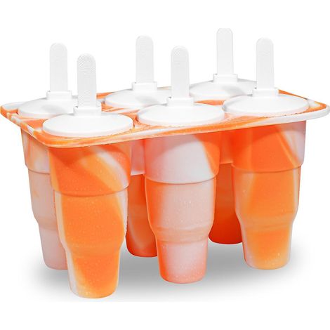 (rouge + Orange Blanc) Lot De 2 Moules Popsicle Pliables En Silicone, Btons De Popsicle Rutilisables Faciles Enlever Avec Systme Anti-goutte Pou (1/5)