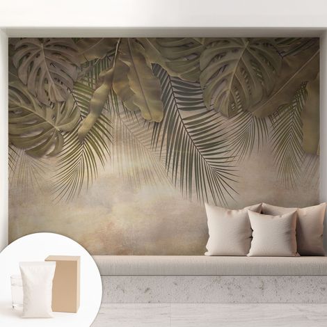 Papier peint intissé mural avec imprimé pour décoration pour salon pour chambre à coucher pour entrée Feuilles tropicales 208x146 cm (1/5)