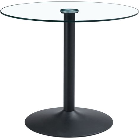 Table de bar ronde en verre trempé 85 cm avec pied métal noir 76 cm de hauteur (1/5)