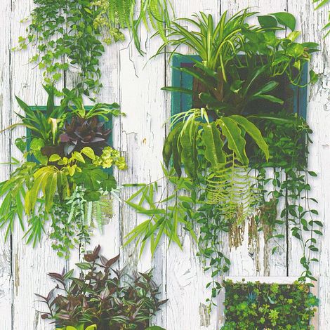 Papier peint végétal verte Tapisserie trompe l'oeil motif plante verte Papiers peints originaux & modernes pour salon & bureau 10,05 x 0,53 m