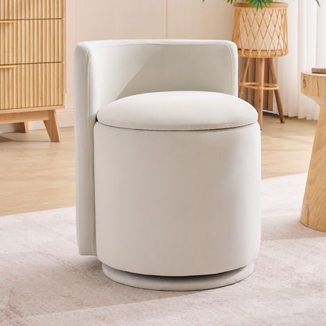 075-Tabouret de coiffeuse moderne avec rangement, tabouret rembourré en velours avec dossier et coussin, élégant tabouret de maquillage pour chambre et coiffeuse, 1 pièce, Beige (1/5)