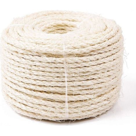 Corde de Sisal Naturel 8mm Remplacement Cordage Ancien Accessoire Idéal pour remplacer Poteaux de l'arbre à Chat, Balles Jouets en Sisal Inclus (25m, Blanc) (1/3)
