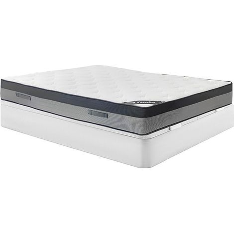 Ensemble 180 x 200 cm sommier coffre blanc + matelas hybride ressorts ensachés 7 zones et mémoire de forme ép.30cm - ILYROS de YSMÉE