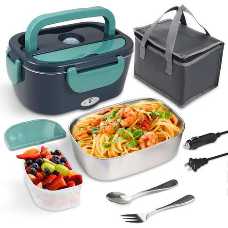 Boîte à lunch électrique portable de 1,5 L avec récipient intérieur en acier inoxydable 304, fourchette et cuillère - fonction de maintien au chaud des aliments.