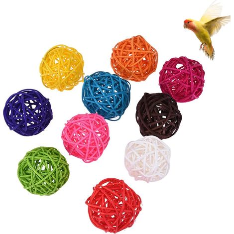 10 Pièces Boules de Rotin pour Oiseaux, Jouets pour Petits Animaux à Macher, Jouet Rongeur, Jouets à Macher pour Perruches, Calopsittes, Cacatoès, Lapins, Cochons d'Inde et Hamsters(5cm) (1/5)