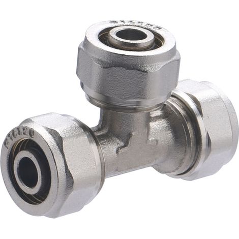 – Raccord laiton Té égal à compression pour tube multicouche Ø16 – Filetage plomberie – Dérivation circuit eau chaude/froide – 10 bar (1/5)