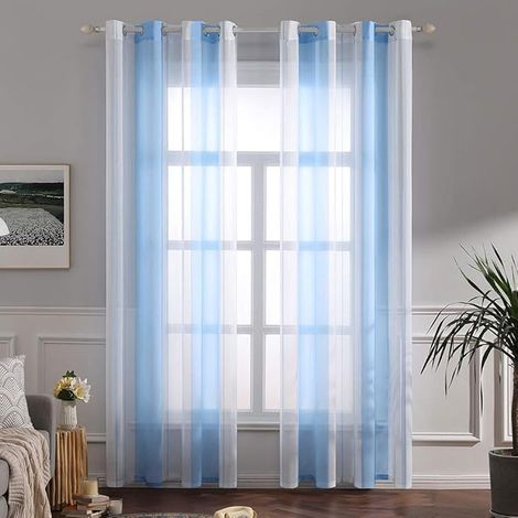 Rideaux transparents blancs à rayures, adaptés aux fenêtres de chambre ensemble de deux pièces, 140 cm de large et 245 cm de haut. (1/5)