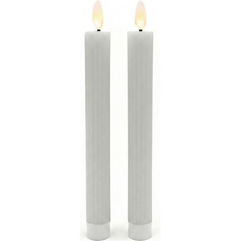 Relaxdays LED taper candles, set of 2, HxD: 25 x 2 cm, flickering flame, real wax, grooves, flameless, light grey