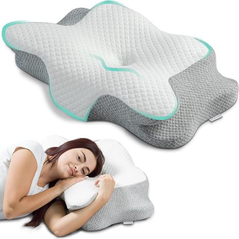 Oreiller Ergonomique Cervical Coussin Memorie Forme Orthopédique Idéal pour Le Soutien du Cou et de la Tête Anti Ronflement Anti Acarien Hypoallergénique Taie d'oreiller Polyester (1/5)