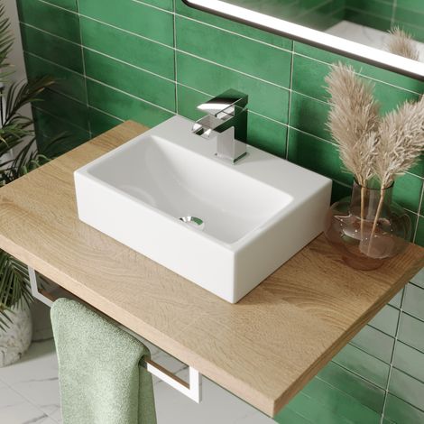 Bathroom Cloakroom Vanity Countertop Wash Basin Sink White Gloss Modern 400x300mm Rectangular