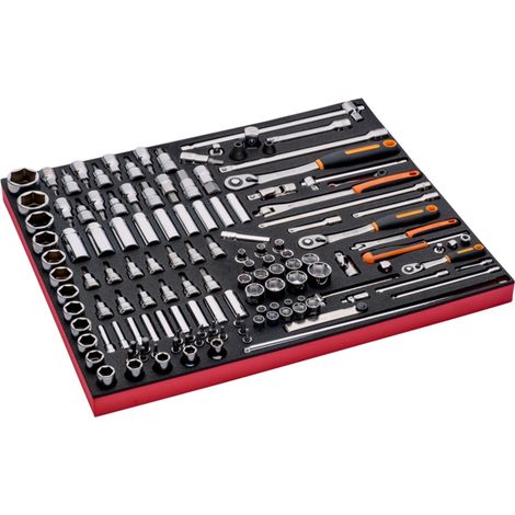 Bahco Fit&Go 3/3 Schaumstoffeinlage 1/4 + 1/2 + 3/8 Satz Steckschlüssel-Einsätze und birnenförmige Knarren - 138-tlg. (1/3)