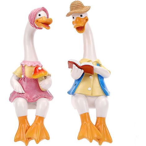 Decoración de jardín de resina: Una pareja de patos enamorados leyendo juntos, estatuas multicolores, 21 cm (2 figuras) (1/5)