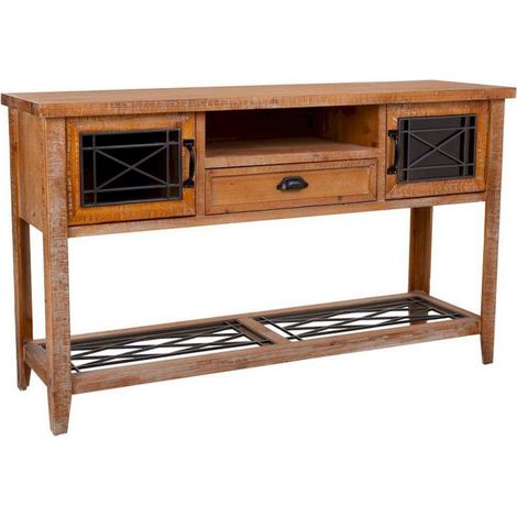console d entrée en bois et métal style industriel chaleureux - bois naturel finition marron chaleureux