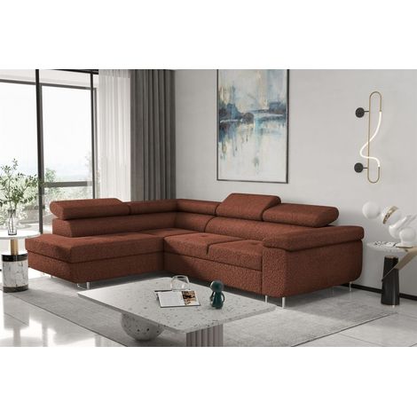 Ecksofa Sofa JADE Stoff Ascot Rostbraun mit Schlaffunktion Ottomane Links (1/2)