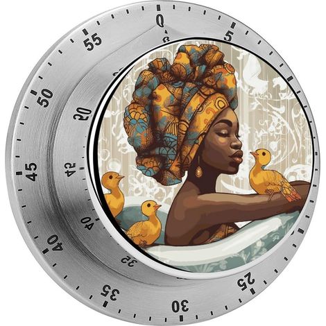 Minuteur à motif de jeune fille africaine, en acier inoxydable (1/5)