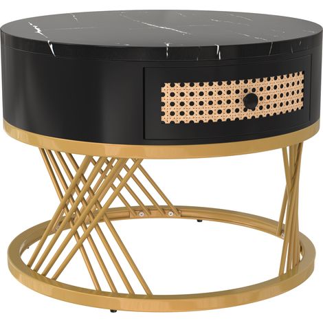 Table basse, avec rangement, effet marbre, en MDF, noir (1/5)