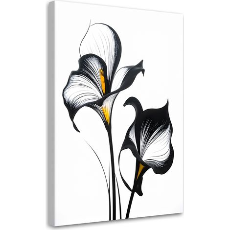 Stampe su Tela, Fiori minimalisti in bianco e nero con tocchi di giallo. - 20x30 (1/2)