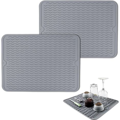 pezzi Tappetino scolapiatti in silicone, 40x30 cm Tappetino scolapiatti antiscivolo, Tappetino scolapiatti da cucina, Tappetino organizer per lavello (grigio) (1/5)