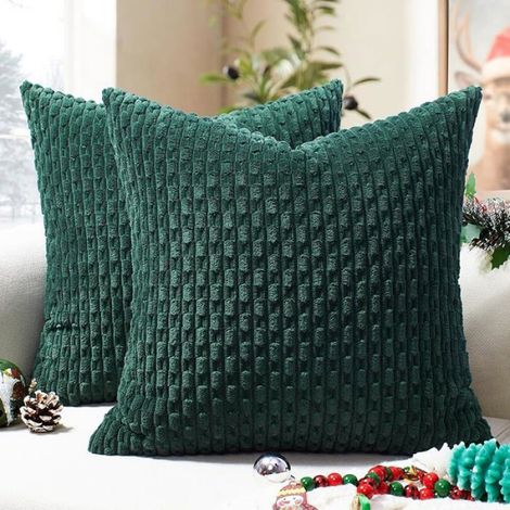 Housse de Coussin 50x50 cm Vert Sapin en Velours Côtelé Lot de 2 Coussin Bohème Vert Sapin 50 x 50 cm (Lot de 2) (1/5)