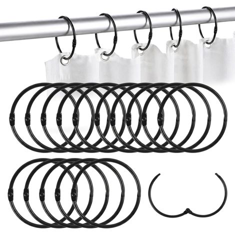 40 pièces 50mm Anneau de Rideau Ouvert en Métal, Anneaux de Reliure, Anneaux Suspendus de Rideau, Anneaux de Rideau à Ouvrir, Ouverture, pour Rideaux de Douche et tringles à Rideaux, Noir (1/5)