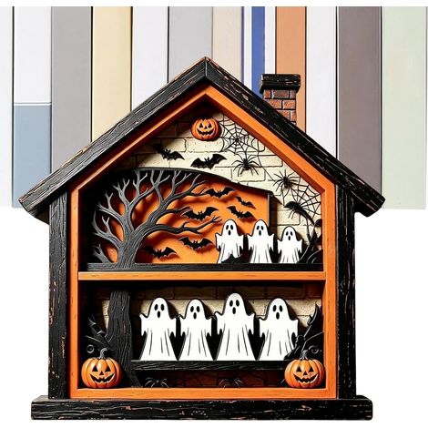 Maison Hantée En Bois Halloween Décorations Figurines Fantômes En Bois Ornements Maison Halloween Pour Table de Récolte pour Thanksgiving Porche Extérieur Porte d'Entrée Fenêtre Fête (1/5)