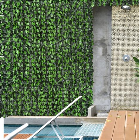 Haie artificielle 300x100 cm en plastique vert foncé, facile à monter pour jardin FloraGrace (1/5)
