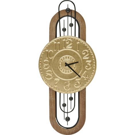 Reloj vintage retro de pared hierro negro pala manos numeral arábigo dorado Nobelium