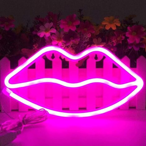 forme de lèvres enseignes au néon Led Art romantique décoratif néons décoratifs décoration murale pour cadeau Noël Studio fête enfants cham (1/4)