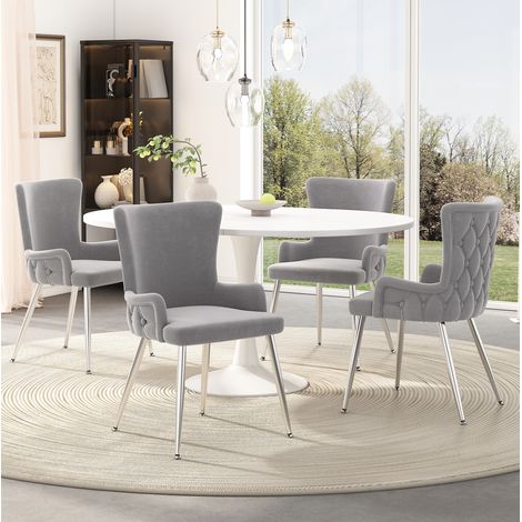 Set di 4 sedie da pranzo in velluto grigio, gambe metalliche argentate HAVRYA (1/5)