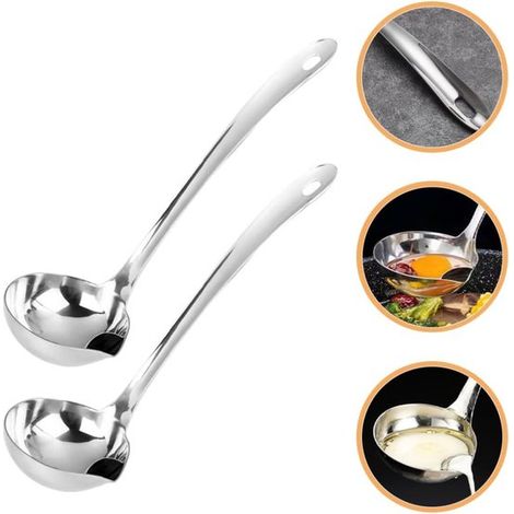 cucharas separadoras de aceite de acero inoxidable con boquilla para verter, separador de grasa de metal, colador de cocina, caldos, plateadas (1/5)