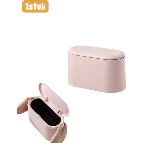 Mini poubelle de bureau à rabat - Double couche - Corbeille à papier à couvercle à ressort - Bac de rangement minimaliste et brillant - Pour le bureau et la maison - Rose (1/5)