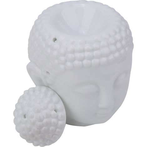 Brûleur d'huiles essentielles/diffuseur d'encens/porte-bougie en forme de tête de Bouddha blanc (1/5)