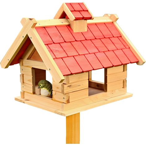Melko 44CM Vogelhaus Rot Vogelfutterhaus Futterhaus Holz Vogelvilla Vogelhäuschen (1/3)
