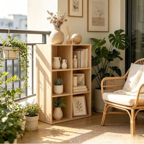 Mueble de almacenaje cúbico de 6 compartimentos, 59,6 x 89 x 29 cm, roble HAVRYA (1/5)
