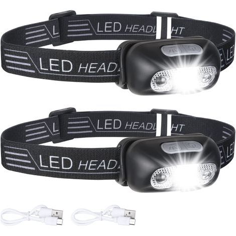 2er-Packung wiederaufladbare USB-Stirnlampen, wasserdicht nach IPX6, ultraleicht und superhell (160 Lumen) mit Bewegungssensor und Rotlichtmodus. (1/5)