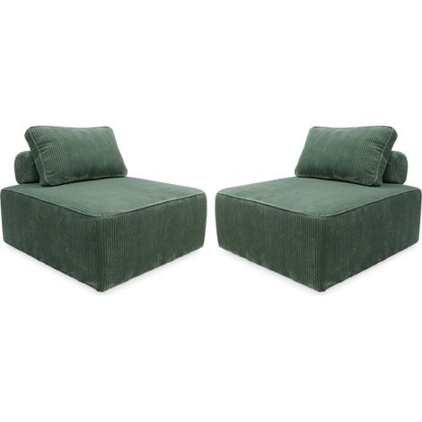 Lot de 2 chauffeuses pour canapé modulables velours côtelé Velours côtelé Vert (1/5)