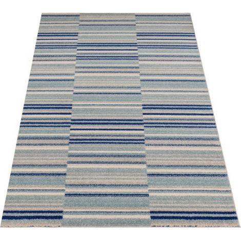 Modern Muse MU05 Striped Geometric Rug for Living Room, Bedroom, Kitchen, Lounge Soft Blue Rug in X-Large 200x290 cm (6'7"x9'6") (1/4)