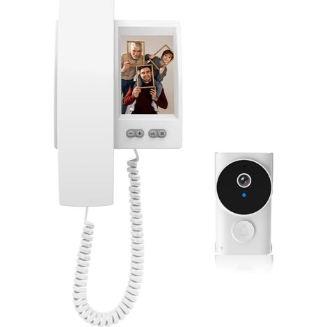 Wireless video doorbell with screen, 2-way intercom, night vision video doorbell with monitor, 2.4G Bluetooth connectivity, camera, wireless doorbell, white