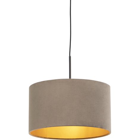 Hängelampe mit Velourschirm taupe mit Gold 35 cm - Combi