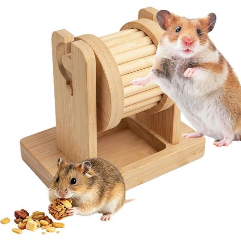Hamster Beschäftigungsspielzeug Futtersuch-Leckerli-Spender Aus Holz Hamster Laufrad-Futter-Spielzeug für Mäuse, Chinchillas, Syrische Igel, Kleintiere, Balkon, drinnen und draußen, täglicher (1/5)